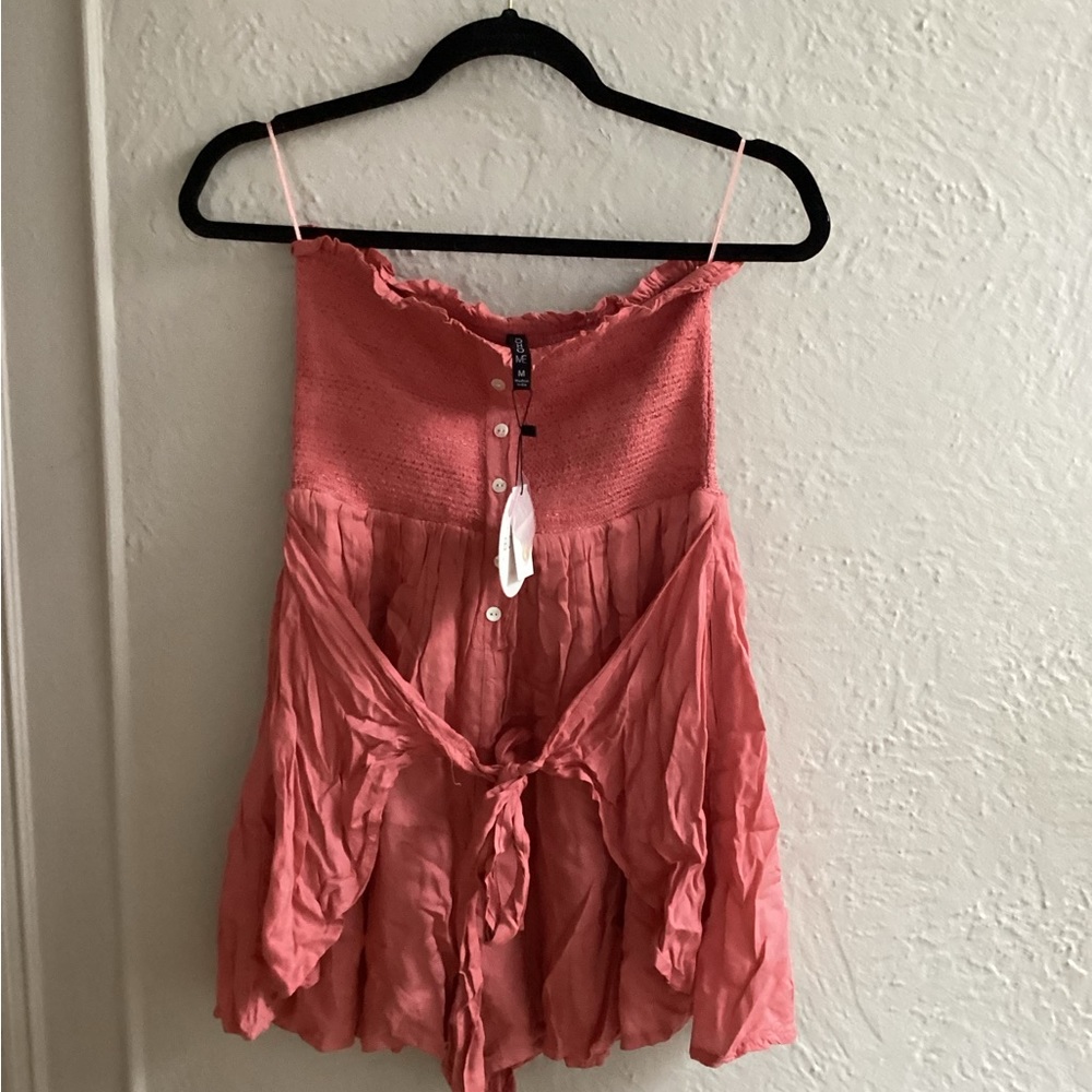 Strapless romper with wrap detail
